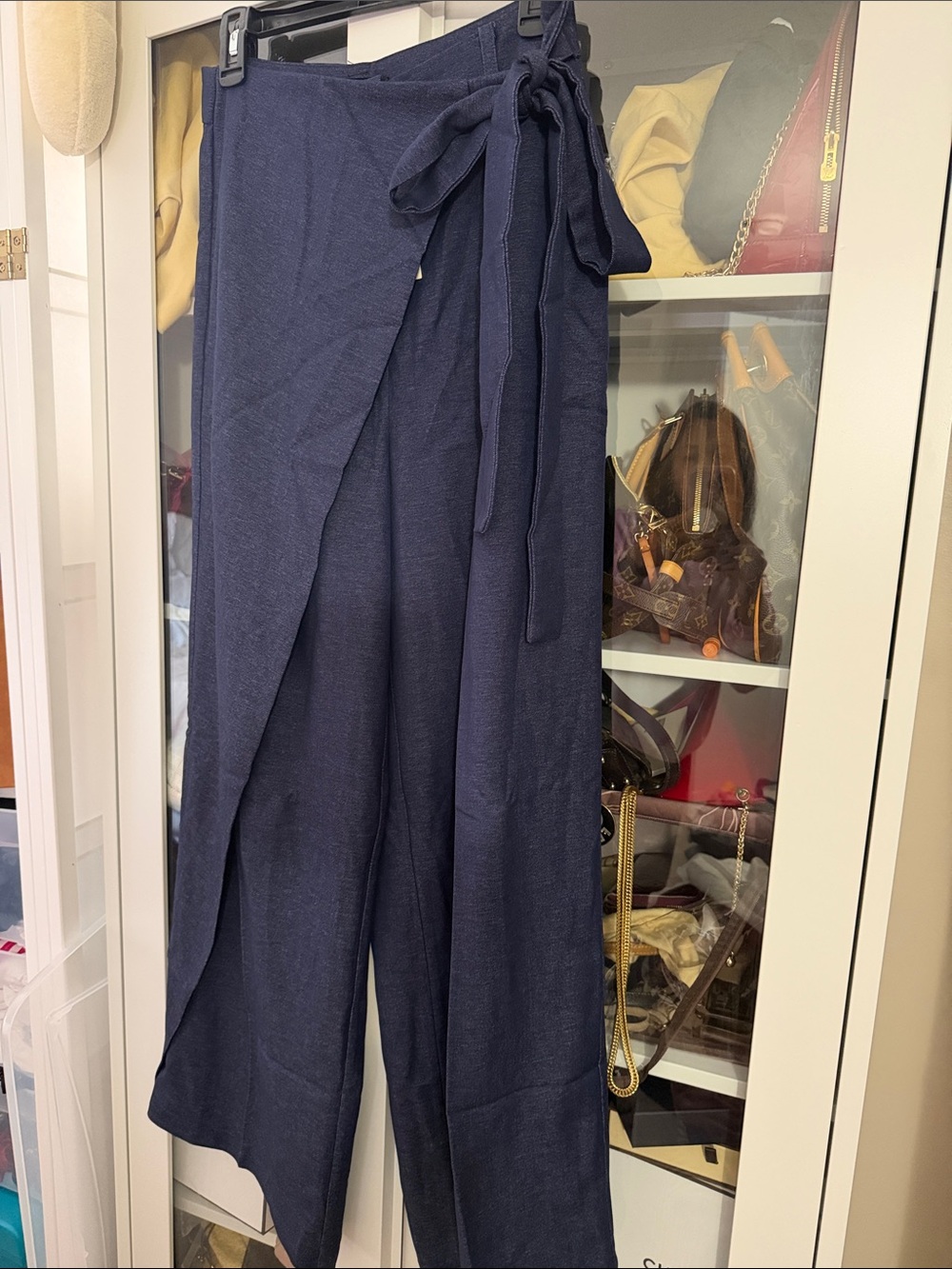 Commense Navy Wrap-Front Wide Leg Pants with Tie - Picture 3 of 6